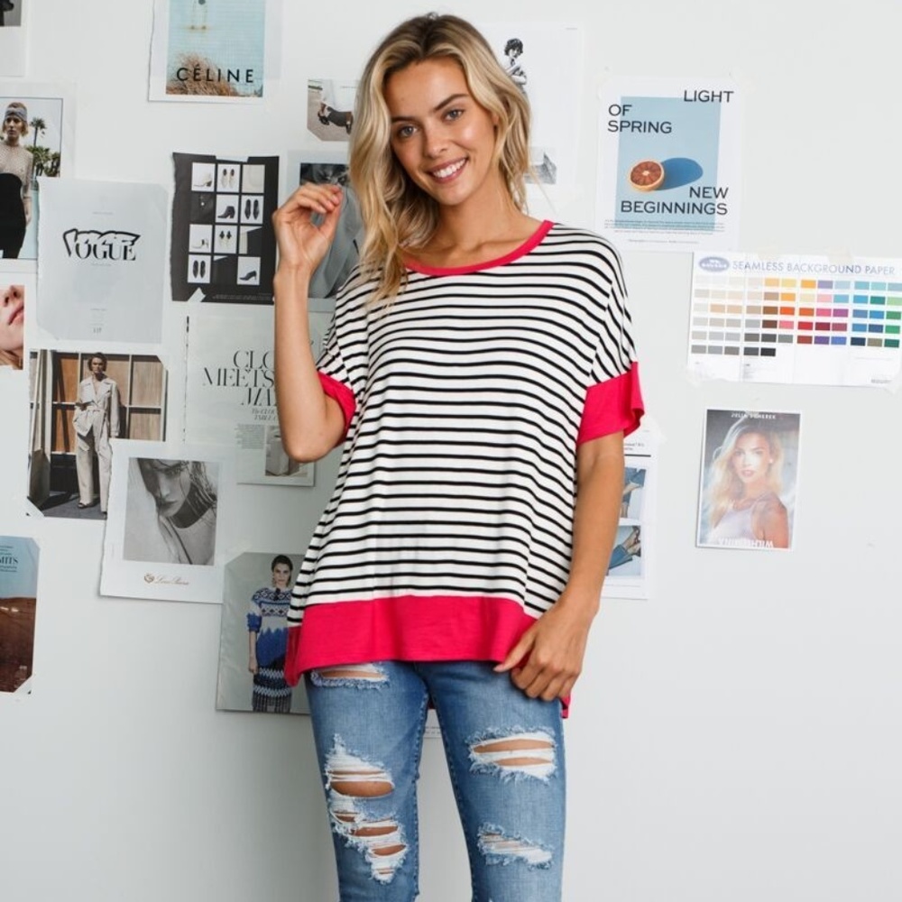 Mixed Pattern Round Neck Top